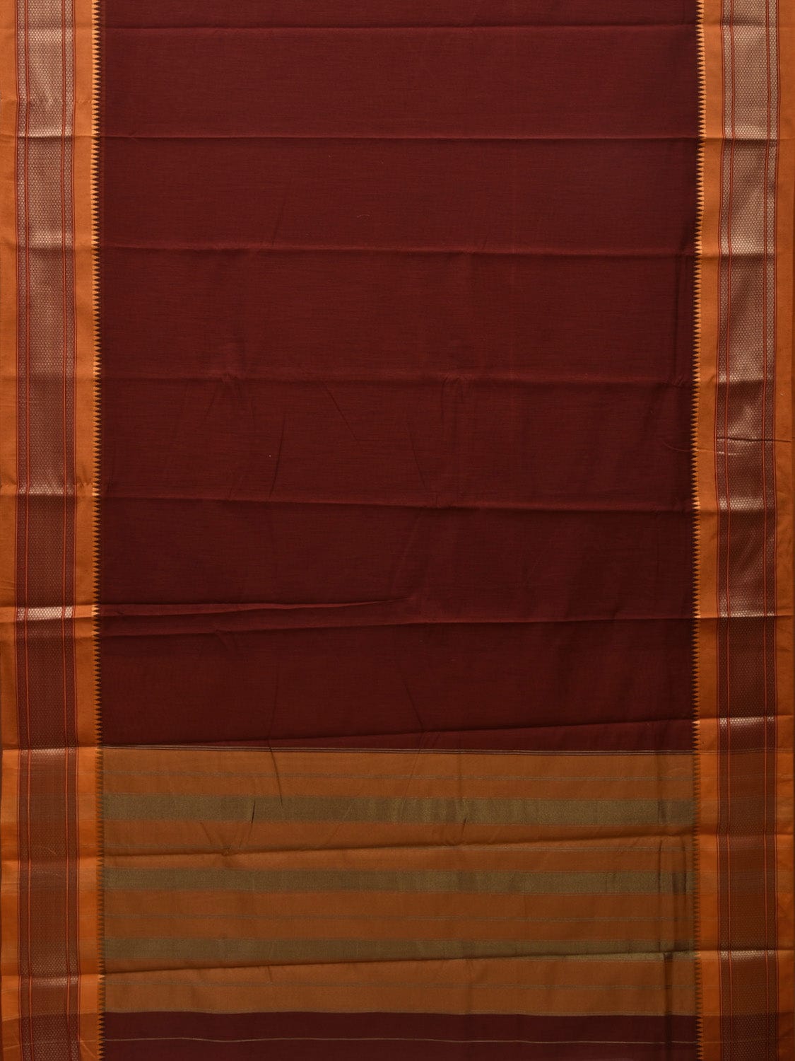 Maroon and Mustard Bamboo Cotton Plain Saree with Zari Border Design bc0047