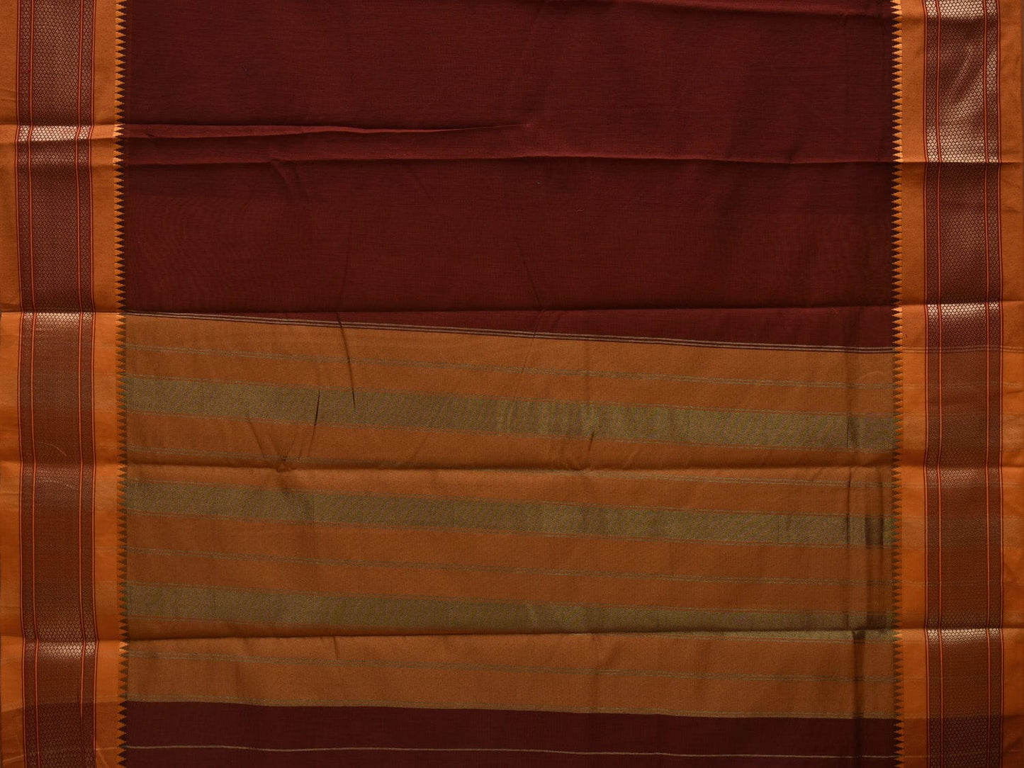 Maroon and Mustard Bamboo Cotton Plain Saree with Zari Border Design bc0047