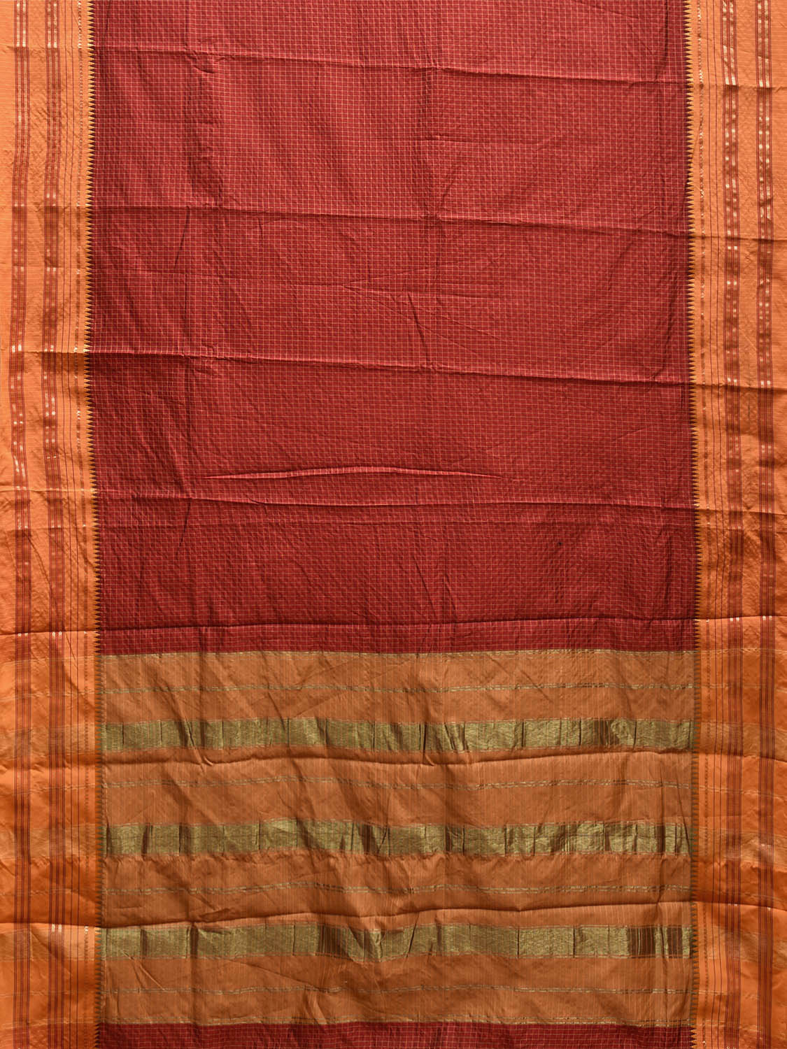 Maroon and Mustard Bamboo Cotton Viscose Silk Saree with Checks Design No Blouse bc0625