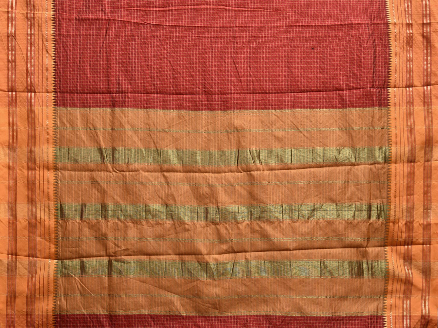 Maroon and Mustard Bamboo Cotton Viscose Silk Saree with Checks Design No Blouse bc0625