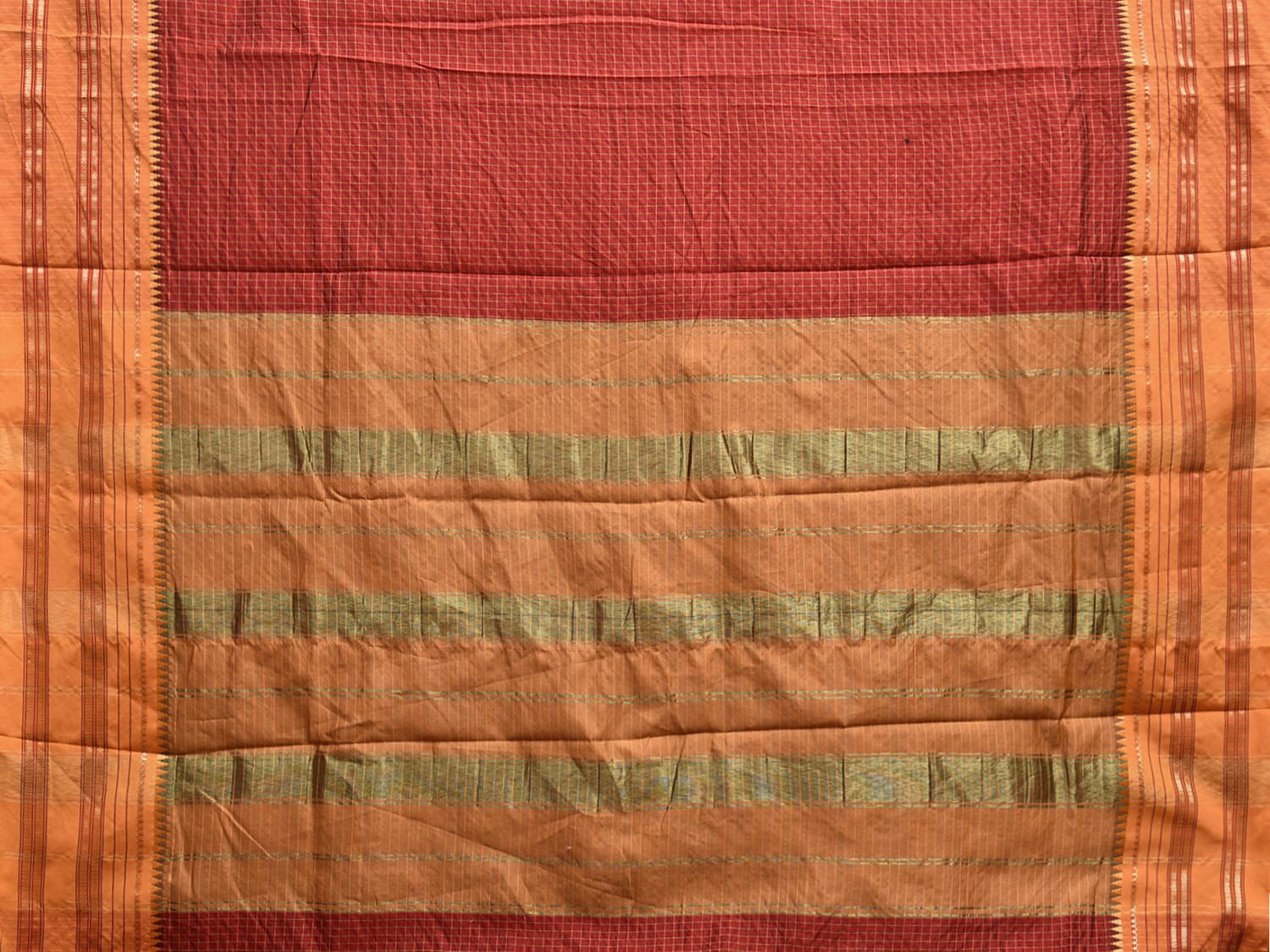 Maroon and Mustard Bamboo Cotton Viscose Silk Saree with Checks Design No Blouse bc0625