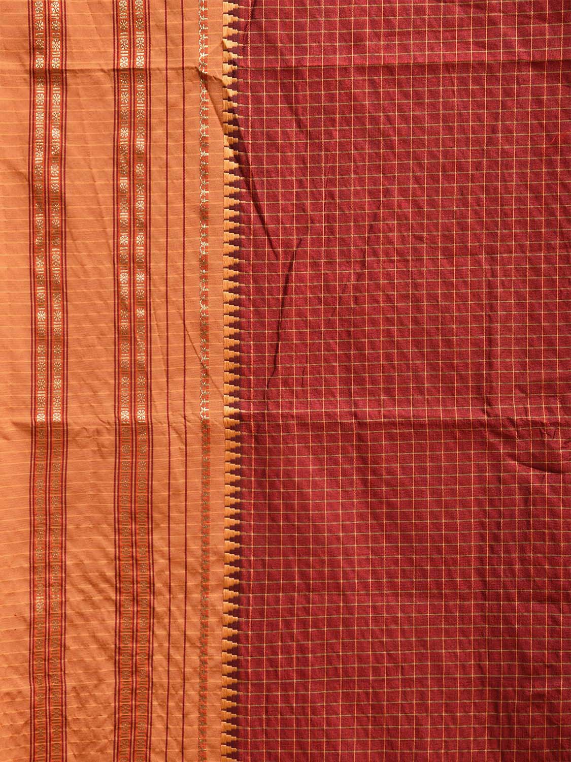 Maroon and Mustard Bamboo Cotton Viscose Silk Saree with Checks Design No Blouse bc0625