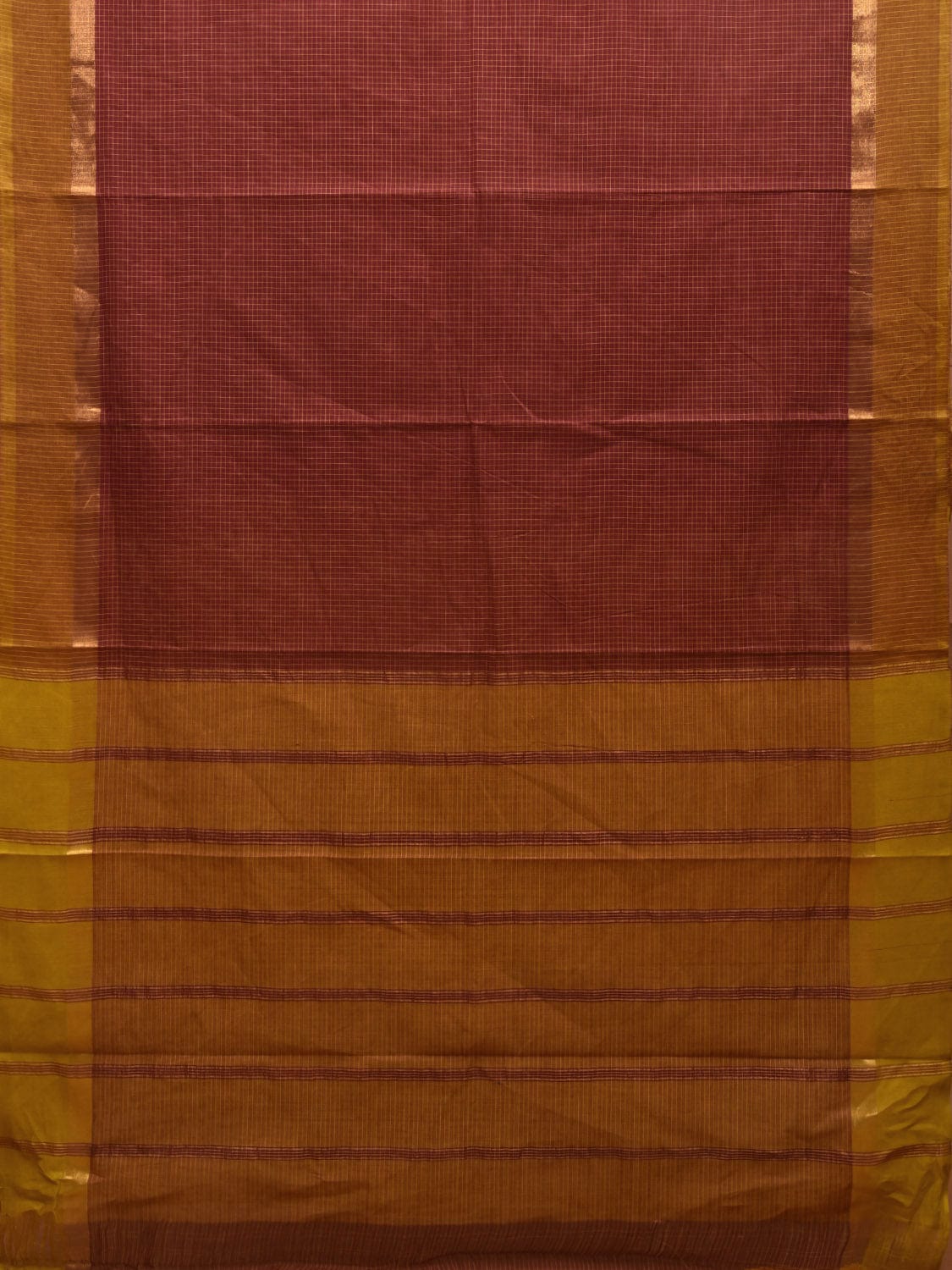 Maroon and Mustard Kanchipuram Cotton Saree with Checks Design k0612