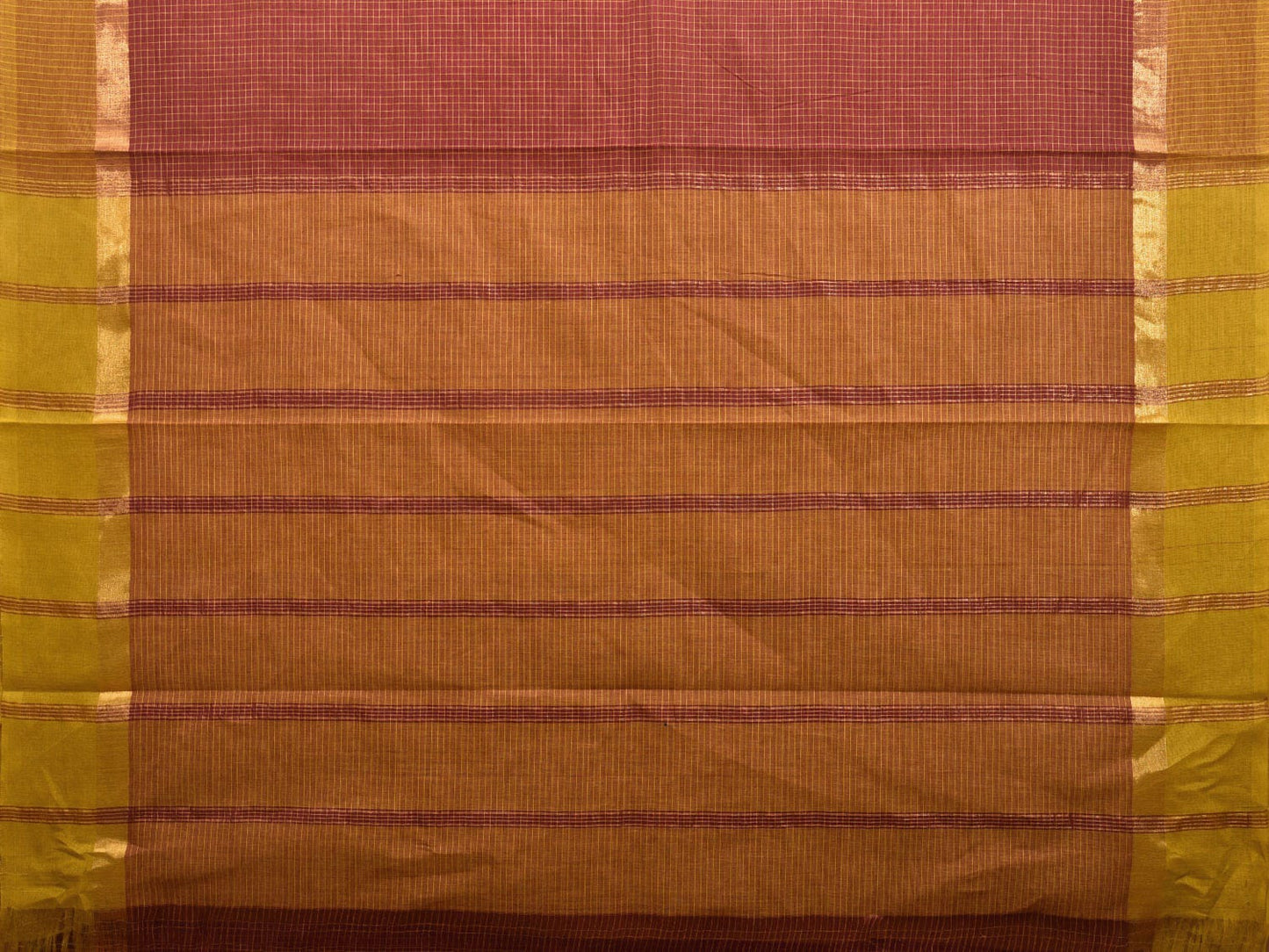 Maroon and Mustard Kanchipuram Cotton Saree with Checks Design k0612