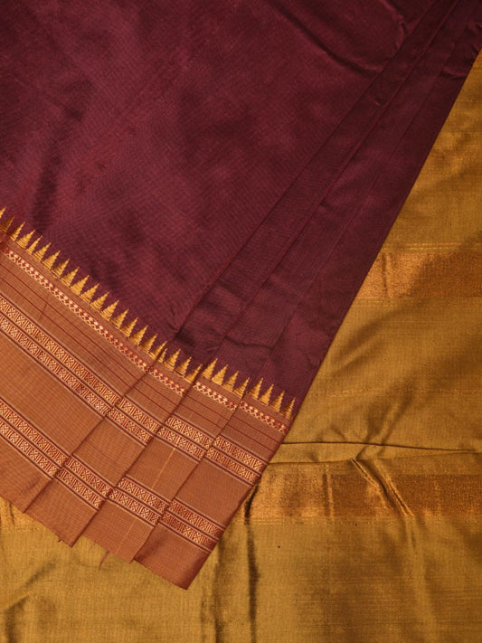 Maroon and Mustard Narayanpet Silk Handloom Plain Saree with Border Design No Blouse np0751