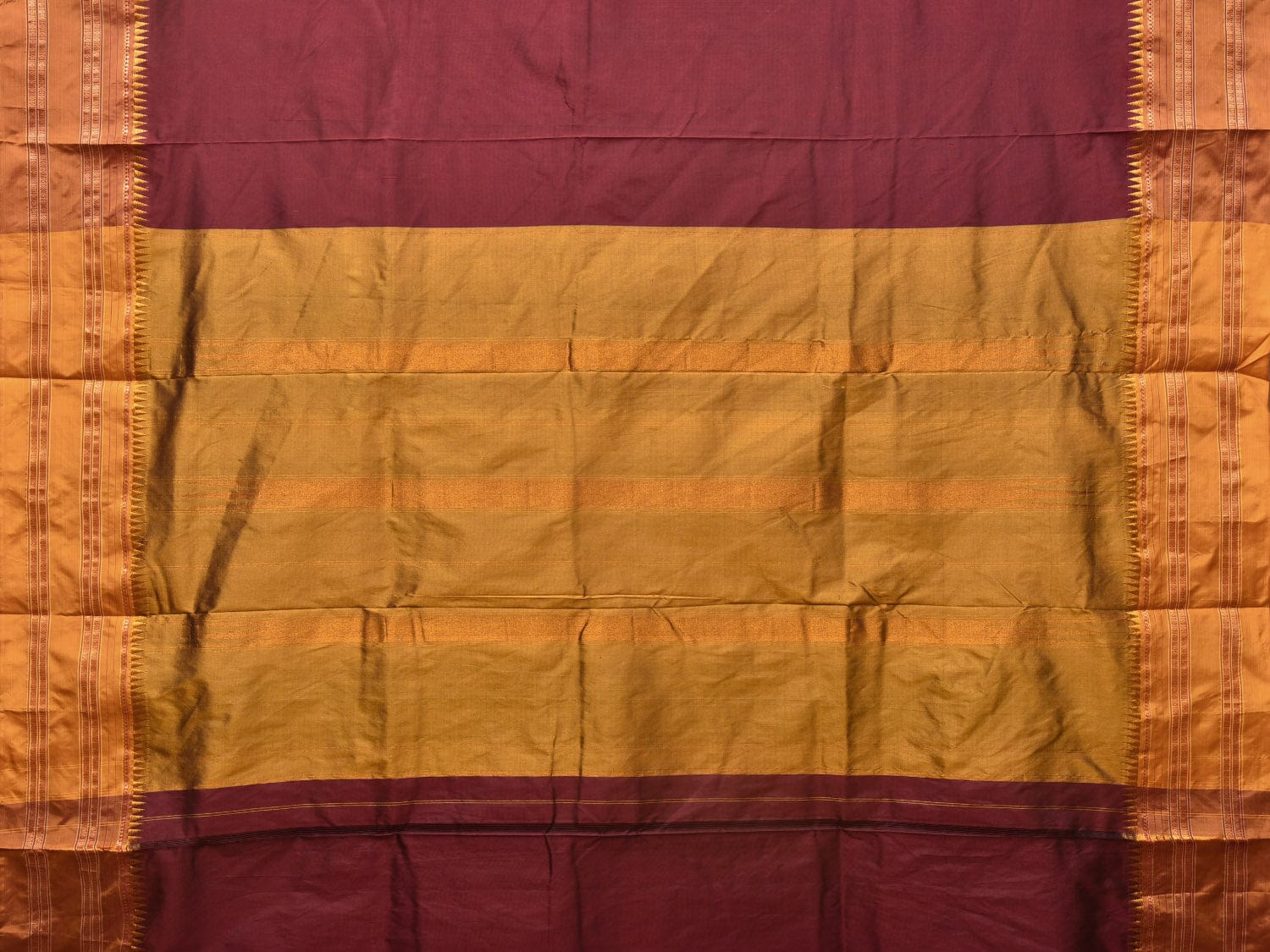 Maroon and Mustard Narayanpet Silk Handloom Plain Saree with Border Design No Blouse np0751