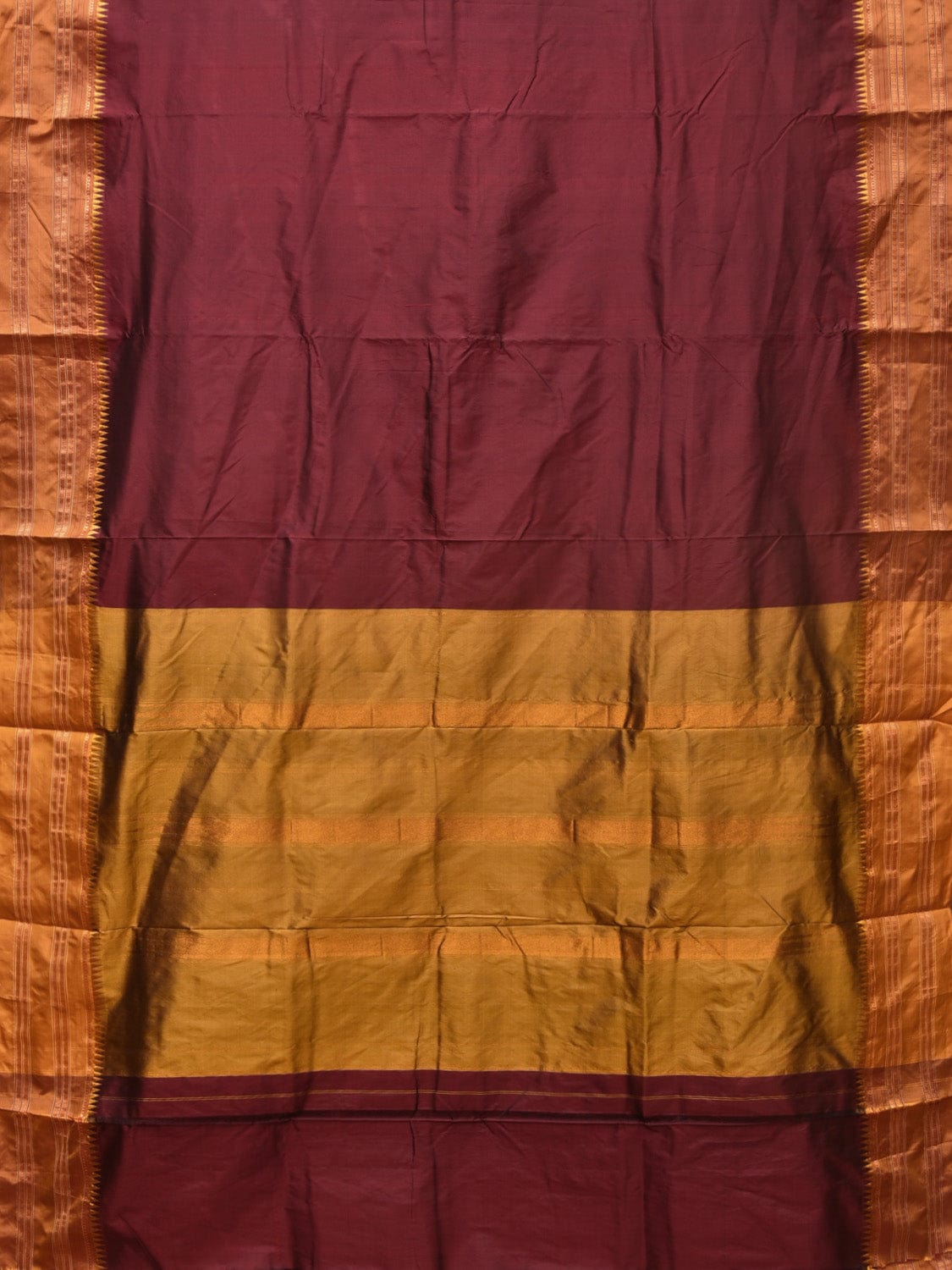Maroon and Mustard Narayanpet Silk Handloom Plain Saree with Border Design No Blouse np0751
