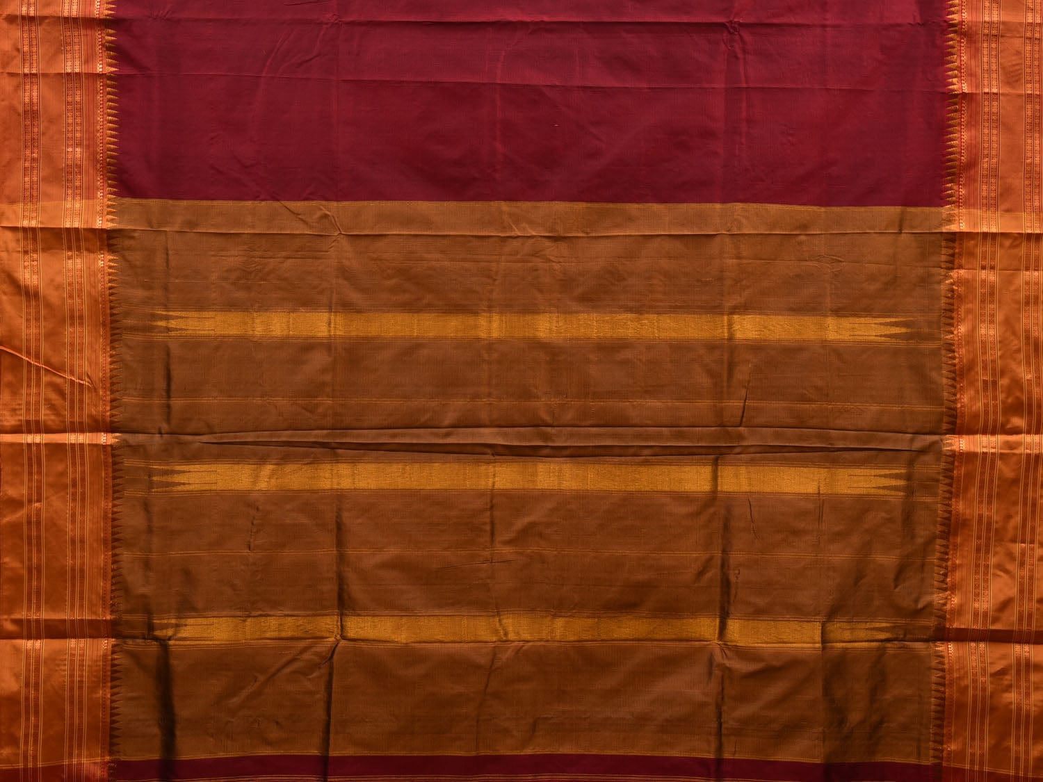 Maroon and Mustard Narayanpet Silk Handloom Plain Saree with Traditional Border Design No Blouse np0553