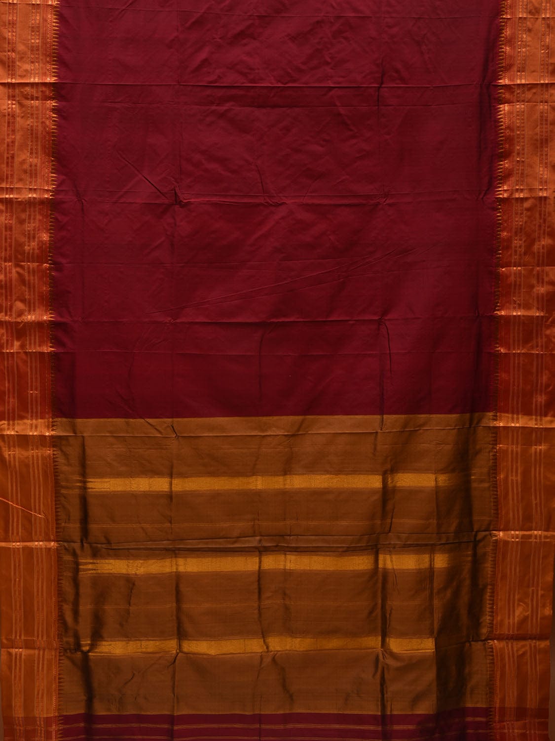 Maroon and Mustard Narayanpet Silk Handloom Plain Saree with Traditional Border Design No Blouse np0553