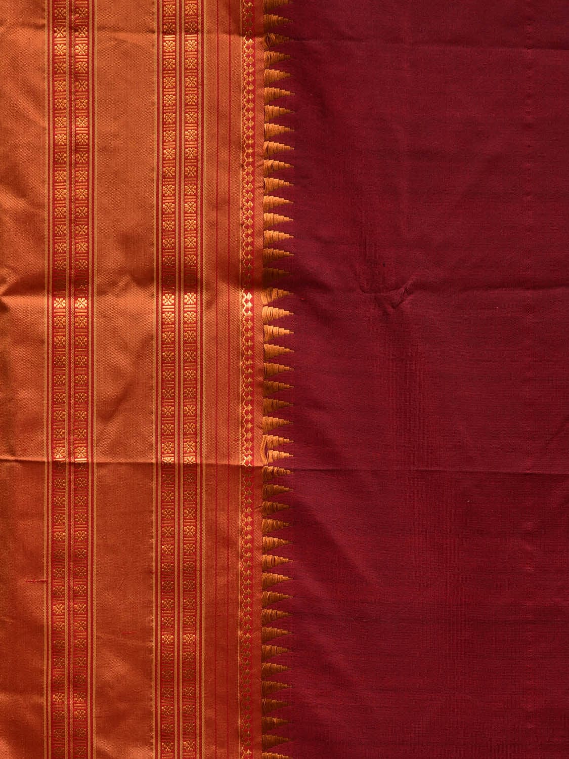 Maroon and Mustard Narayanpet Silk Handloom Plain Saree with Traditional Border Design No Blouse np0553