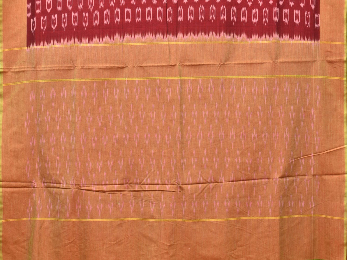 Maroon and Mustard Pochampally Ikat Cotton Handloom Saree with All Over Design No Blouse i0784