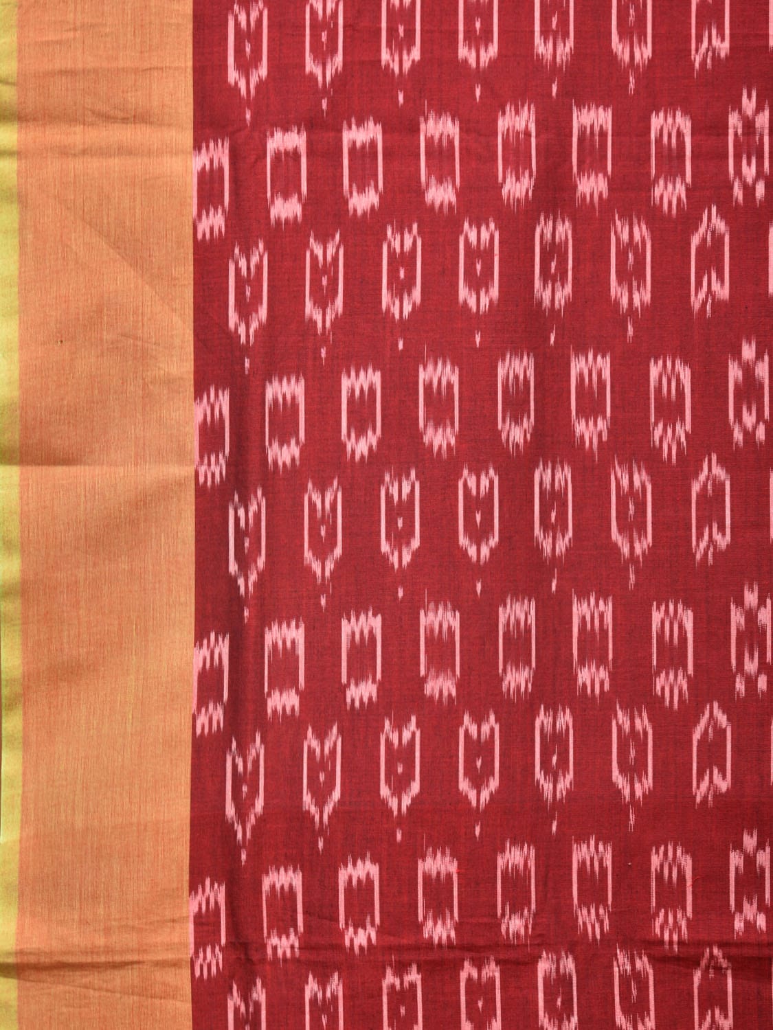 Maroon and Mustard Pochampally Ikat Cotton Handloom Saree with All Over Design No Blouse i0784