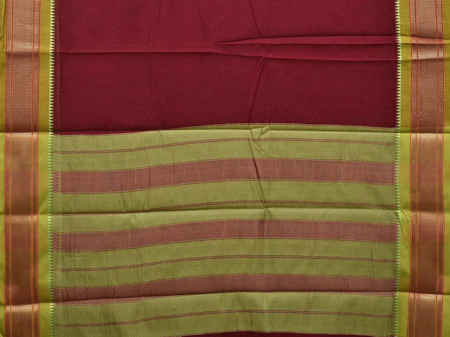 Maroon and Olive Bamboo Cotton Plain Saree with Border Design bc0069