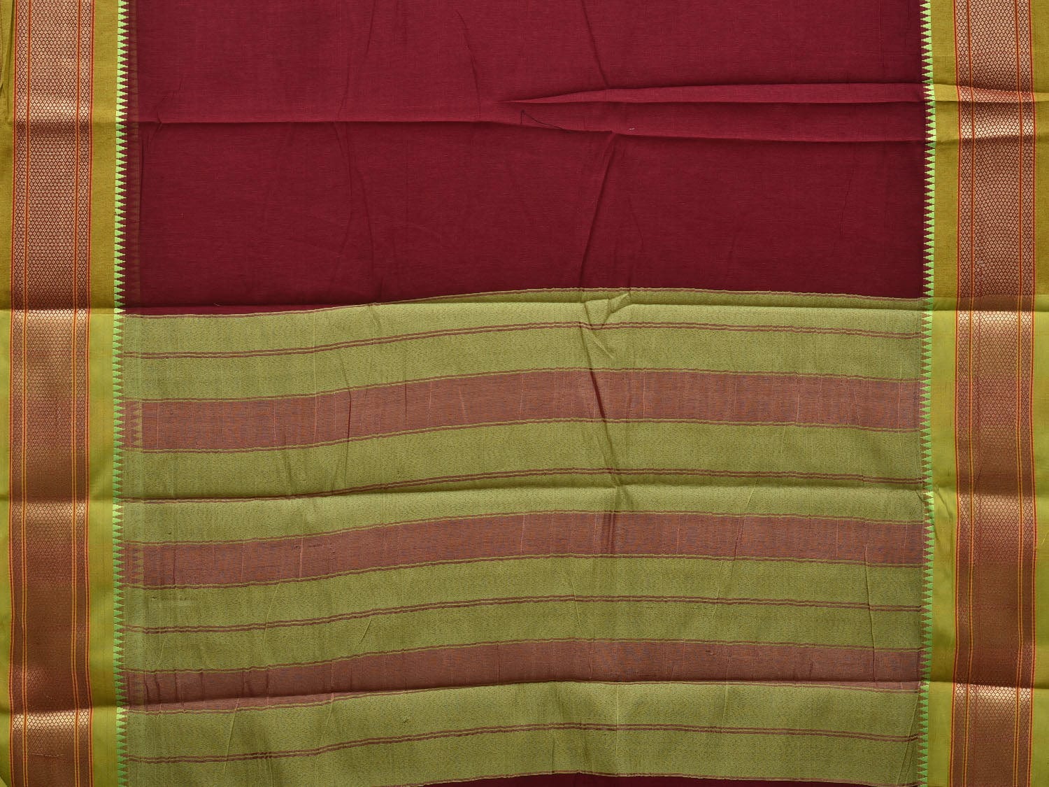 Maroon and Olive Bamboo Cotton Plain Saree with Border Design bc0069