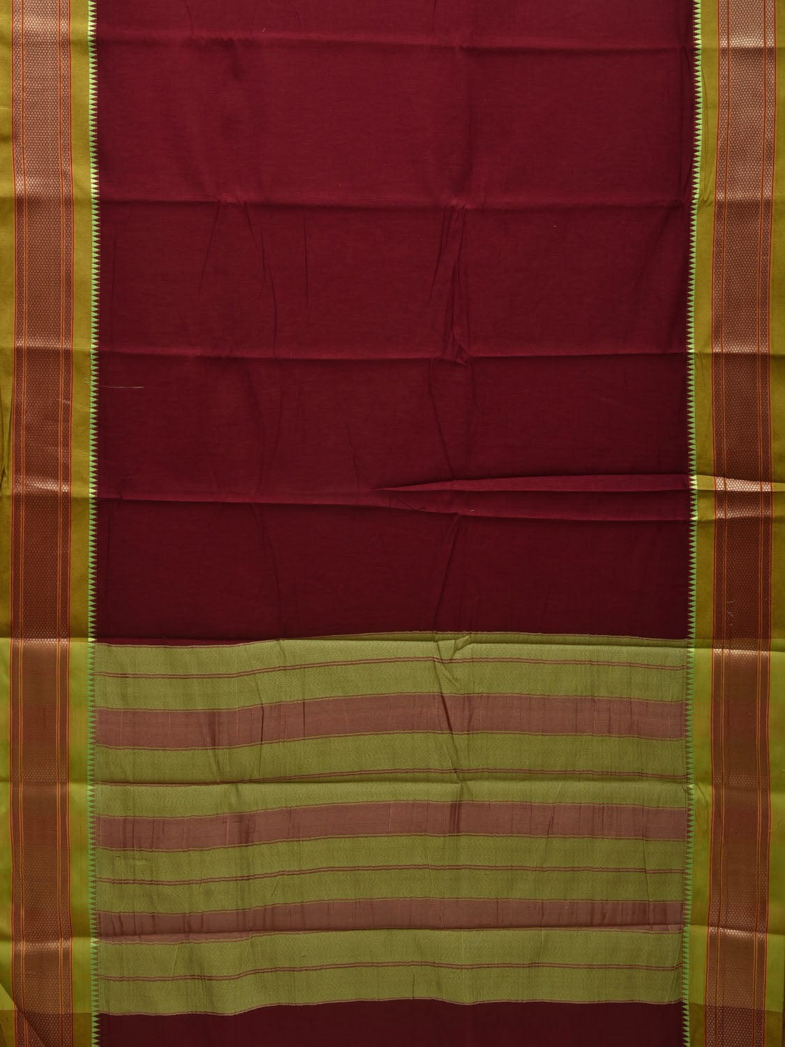 Maroon and Olive Bamboo Cotton Plain Saree with Border Design bc0069