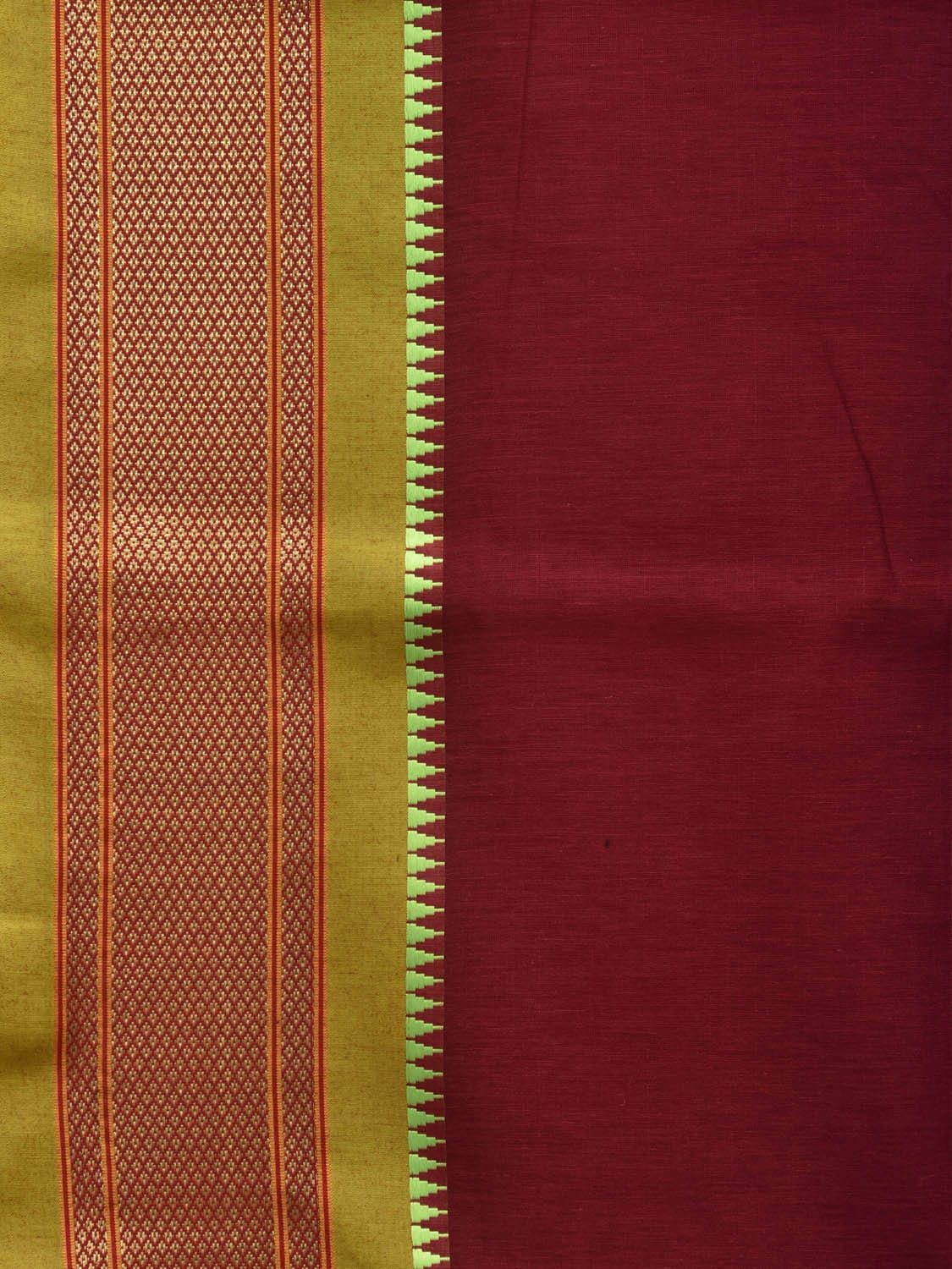 Maroon and Olive Bamboo Cotton Plain Saree with Border Design bc0069