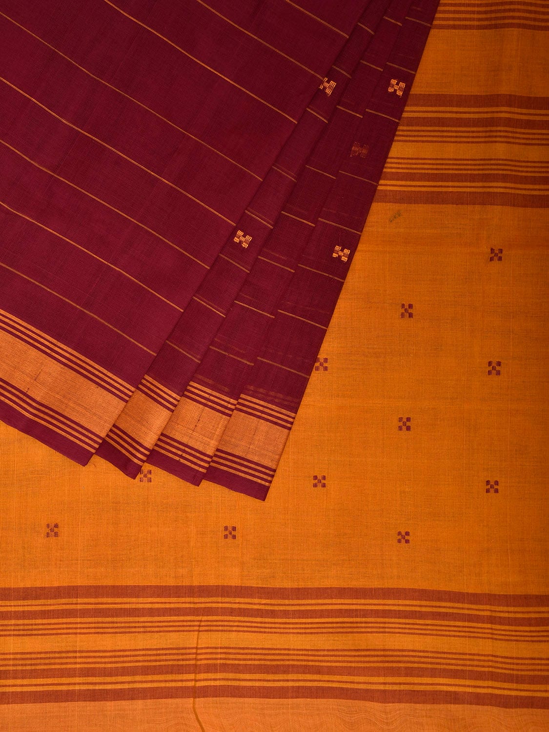 Maroon and Orange Venkatagiri Cotton Saree with Strips Design v0129
