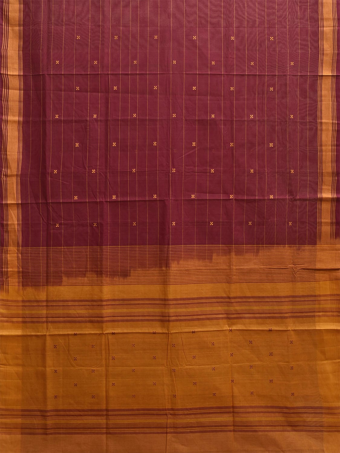 Maroon and Orange Venkatagiri Cotton Saree with Strips Design v0129