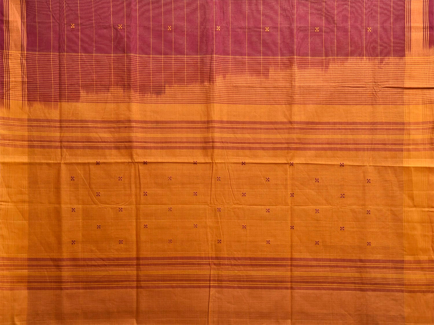 Maroon and Orange Venkatagiri Cotton Saree with Strips Design v0129