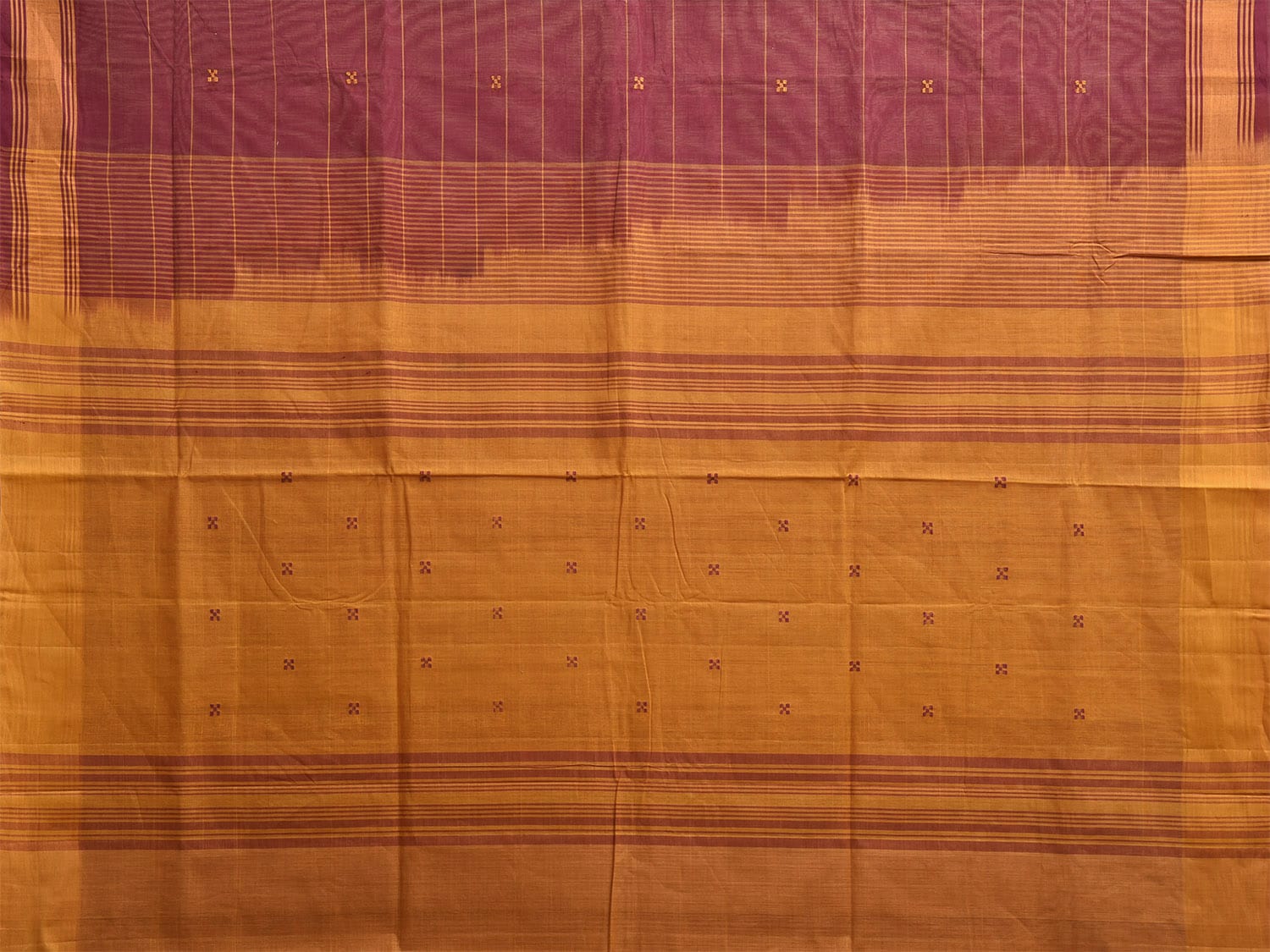 Maroon and Orange Venkatagiri Cotton Saree with Strips Design v0129