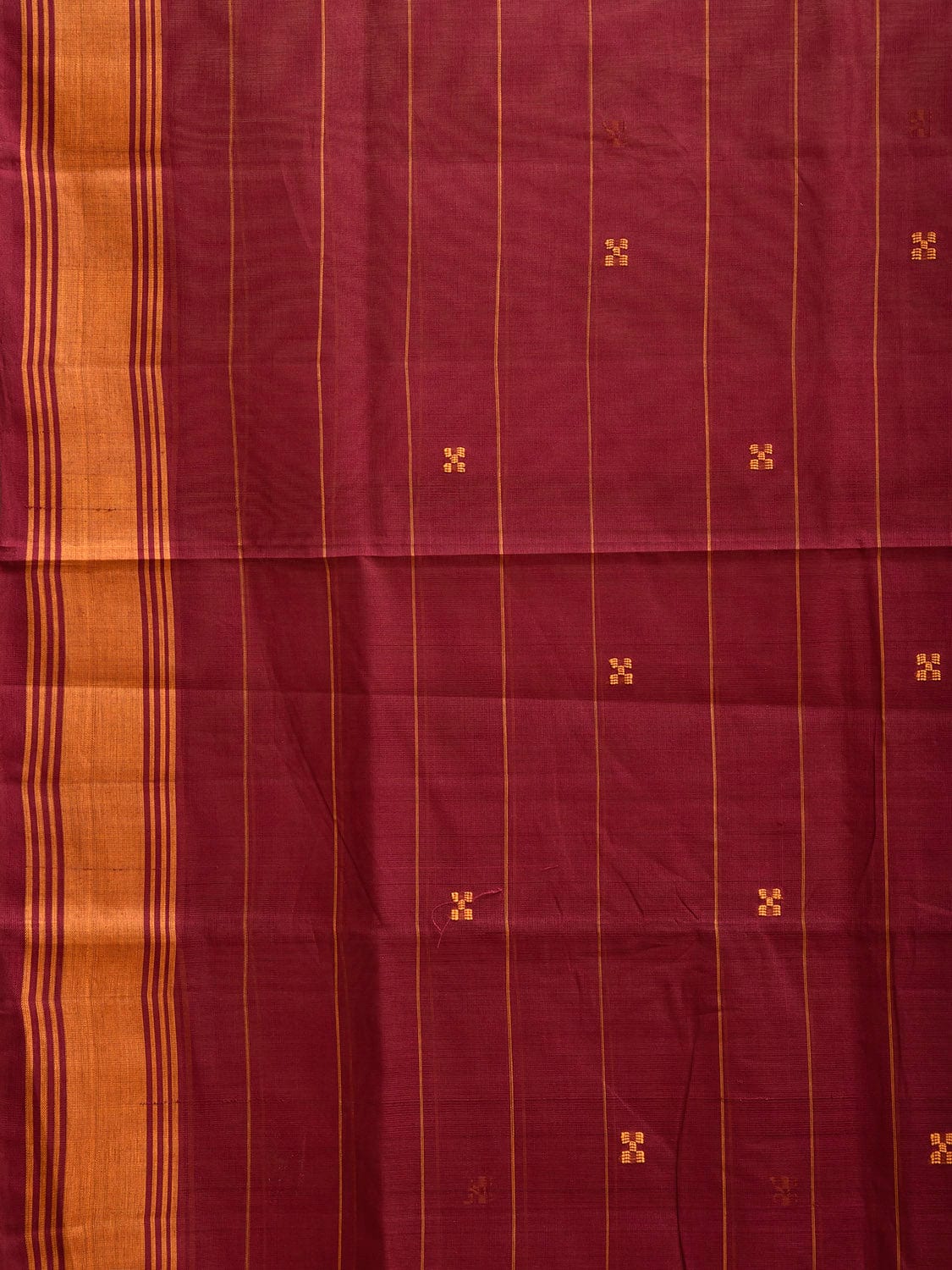Maroon and Orange Venkatagiri Cotton Saree with Strips Design v0129