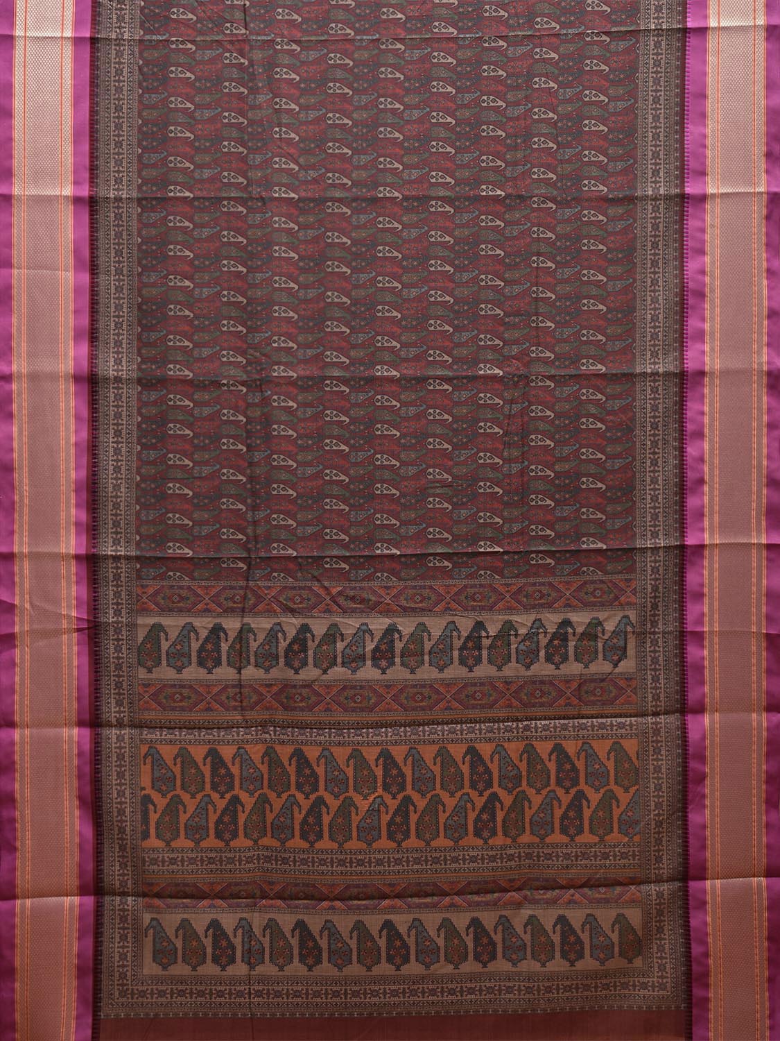 Maroon and Purple Bamboo Cotton Saree with Digital Print Design bc0686