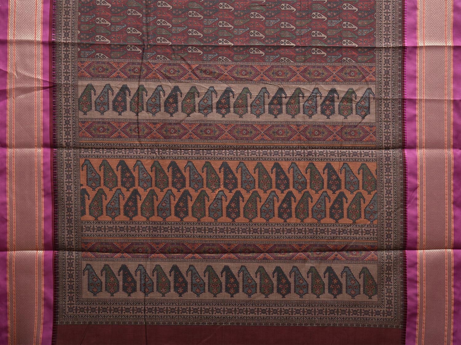 Maroon and Purple Bamboo Cotton Saree with Digital Print Design bc0686