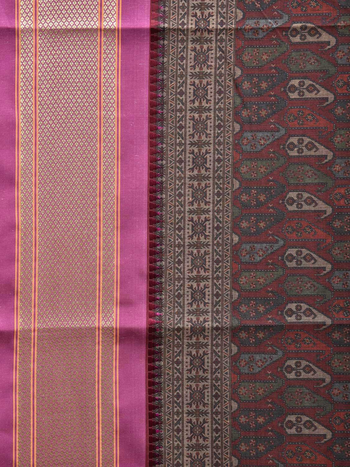 Maroon and Purple Bamboo Cotton Saree with Digital Print Design bc0686