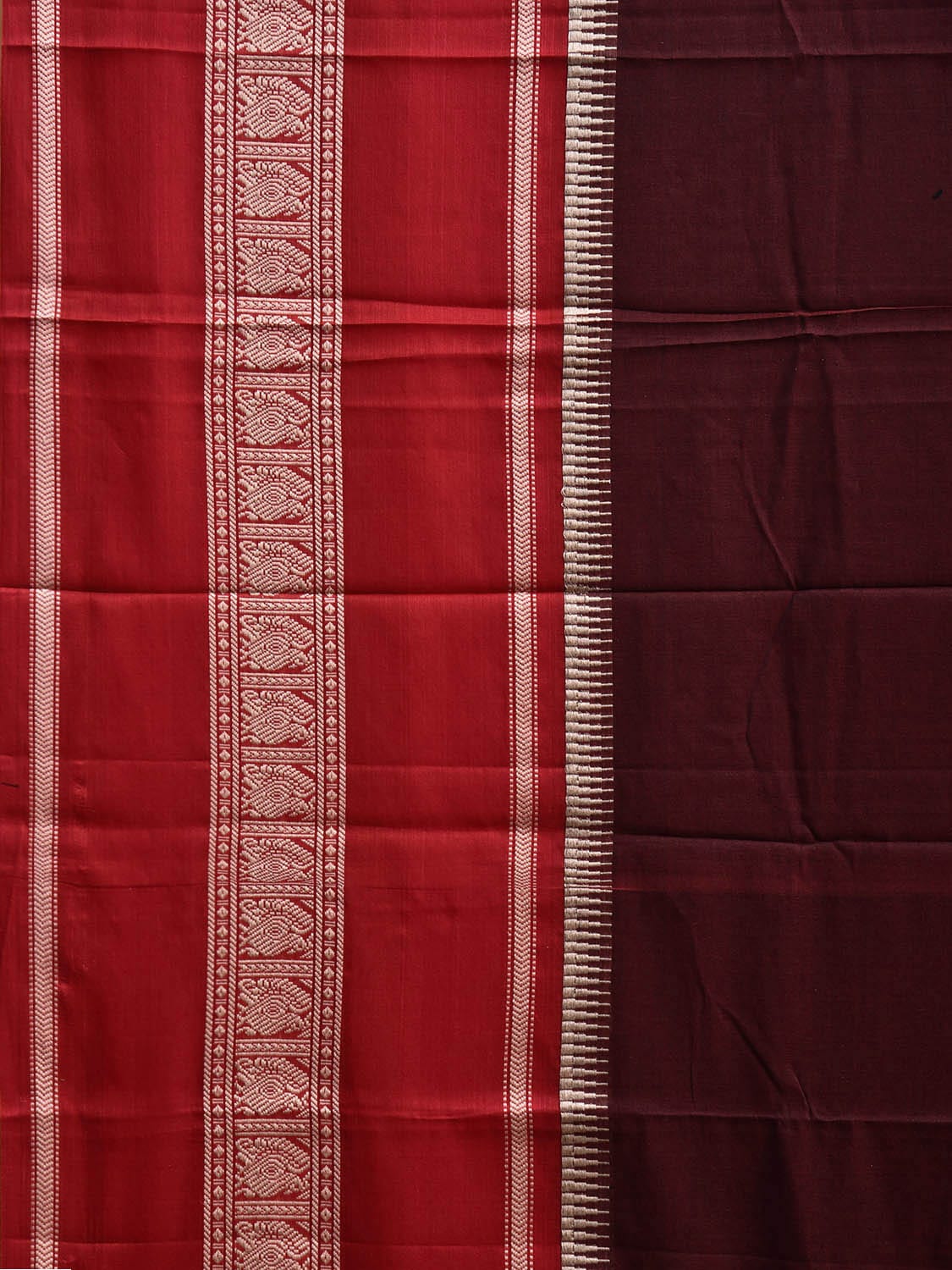 Maroon and Red Kanchipuram Cotton Saree with Strips Pallu and Big Border Design No Blouse k0806