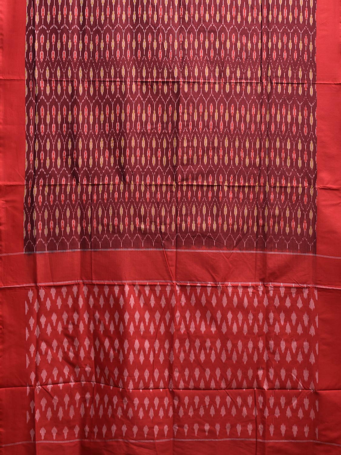 Maroon and Red Pochampally Ikat Cotton Handloom Saree with All Over Grill Design No Blouse i0910