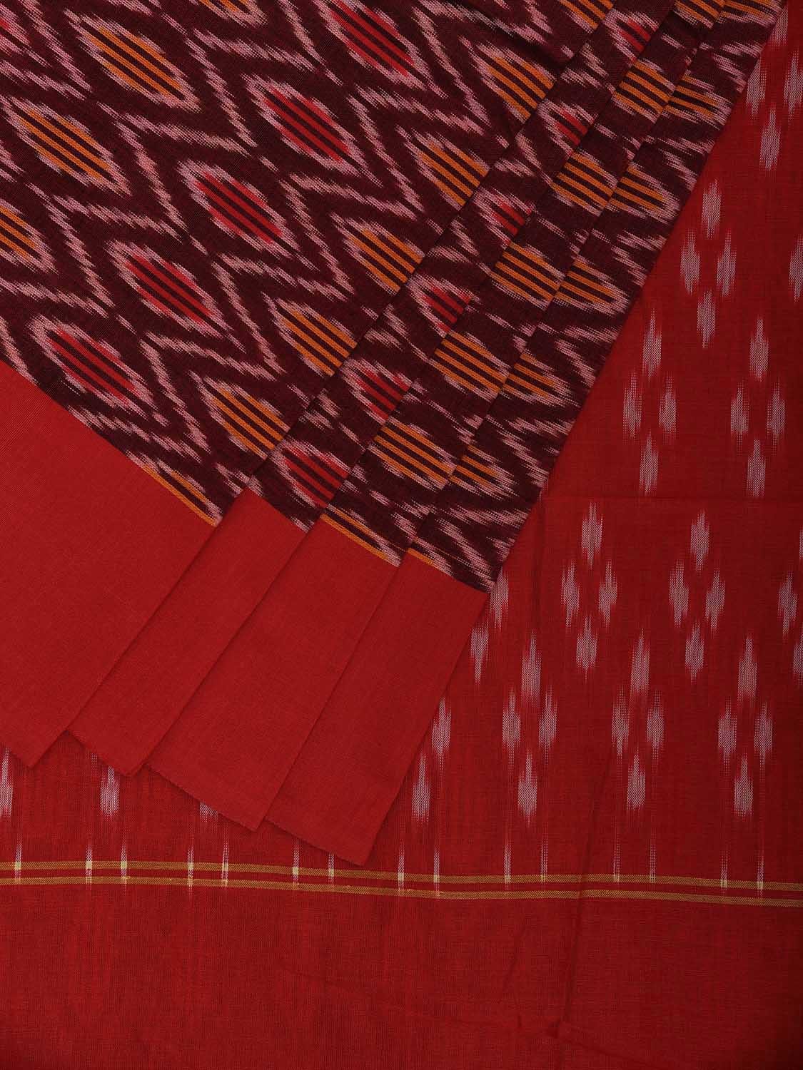 Maroon and Red Pochampally Ikat Cotton Handloom Saree with All Over Grill Design No Blouse i0914