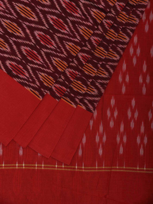 Maroon and Red Pochampally Ikat Cotton Handloom Saree with All Over Grill Design No Blouse i0914