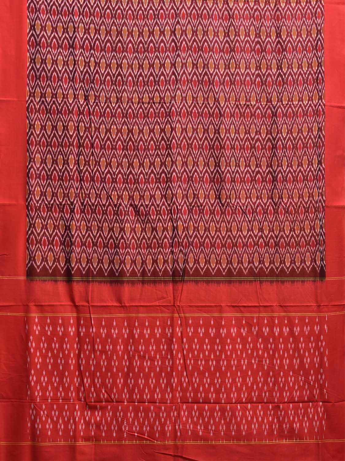 Maroon and Red Pochampally Ikat Cotton Handloom Saree with All Over Grill Design No Blouse i0914