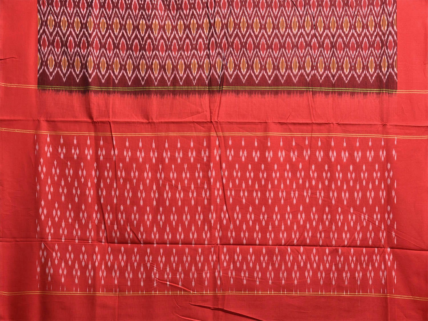 Maroon and Red Pochampally Ikat Cotton Handloom Saree with All Over Grill Design No Blouse i0914