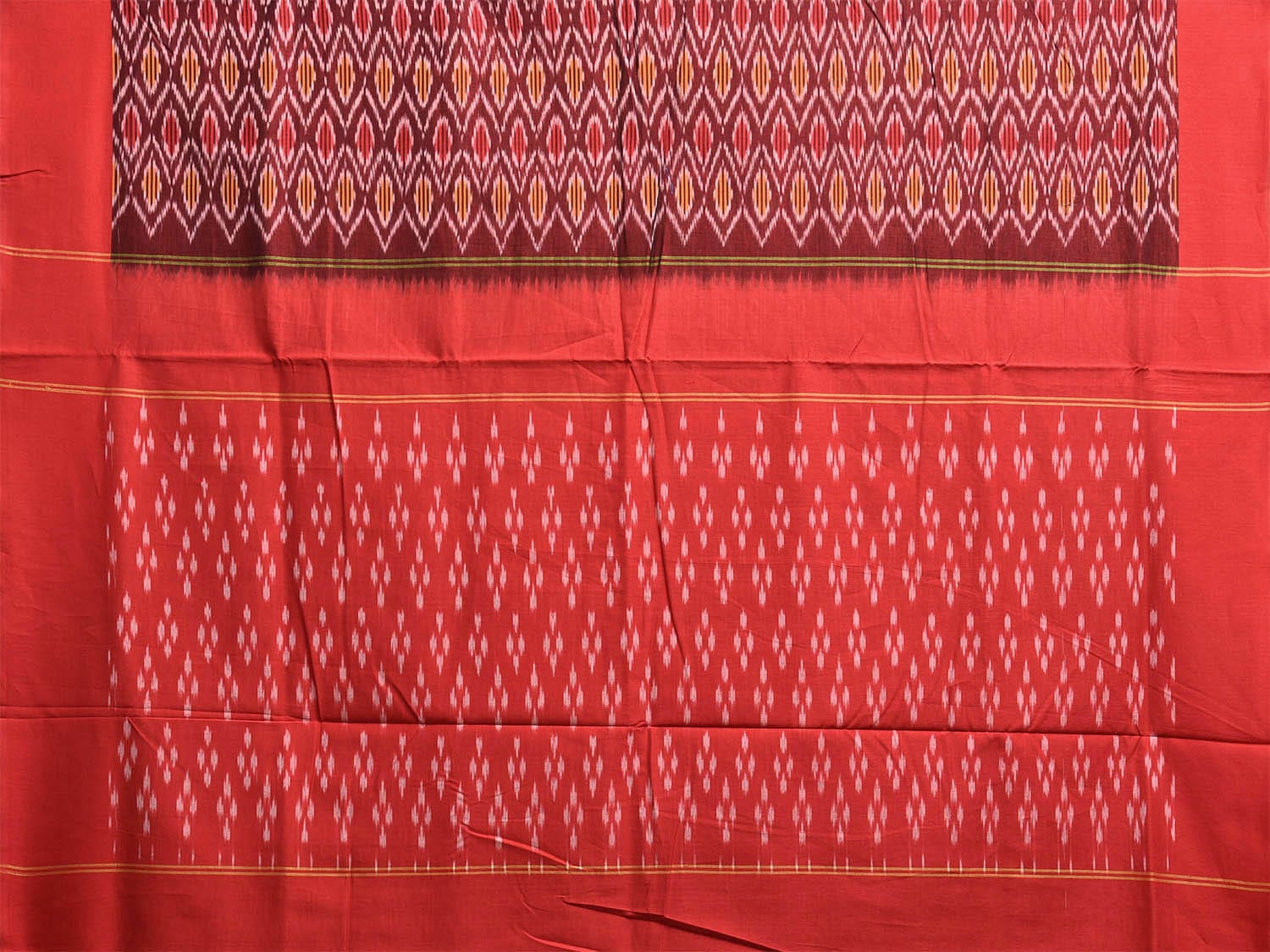 Maroon and Red Pochampally Ikat Cotton Handloom Saree with All Over Grill Design No Blouse i0914
