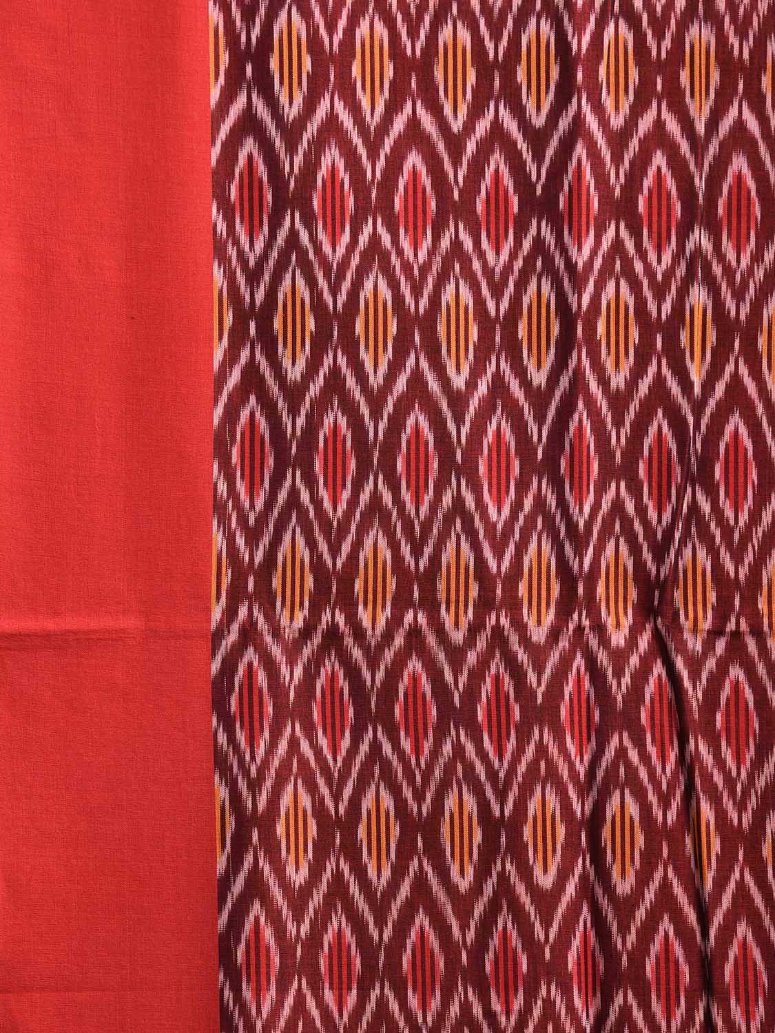 Maroon and Red Pochampally Ikat Cotton Handloom Saree with All Over Grill Design No Blouse i0914