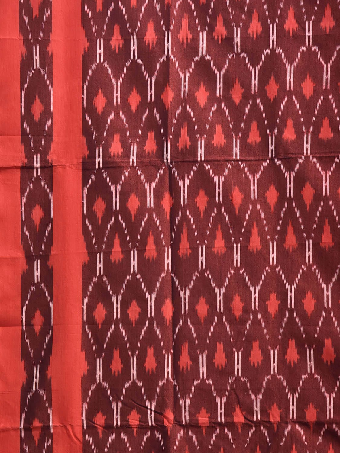 Maroon and Red Pochampally Ikat Cotton Handloom Saree with Grill Design No Blouse i0977