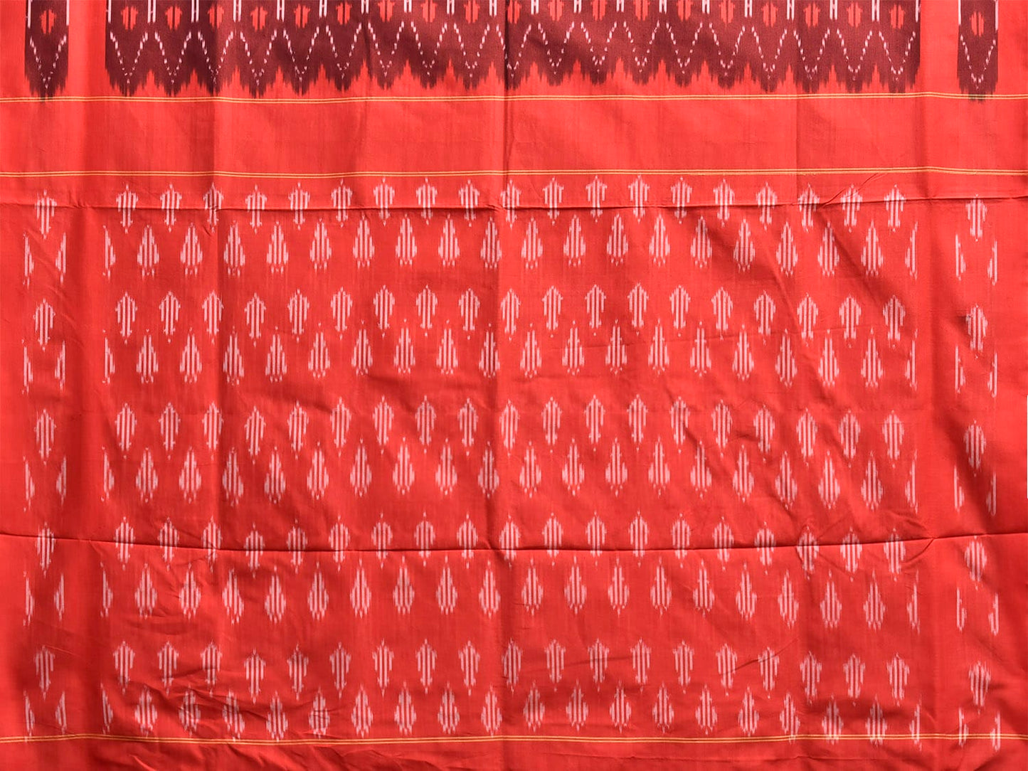 Maroon and Red Pochampally Ikat Cotton Handloom Saree with Grill Design No Blouse i0977