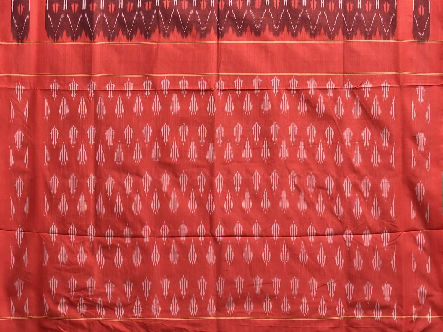 Maroon and Red Pochampally Ikat Cotton Handloom Saree with Grill Design No Blouse i0977