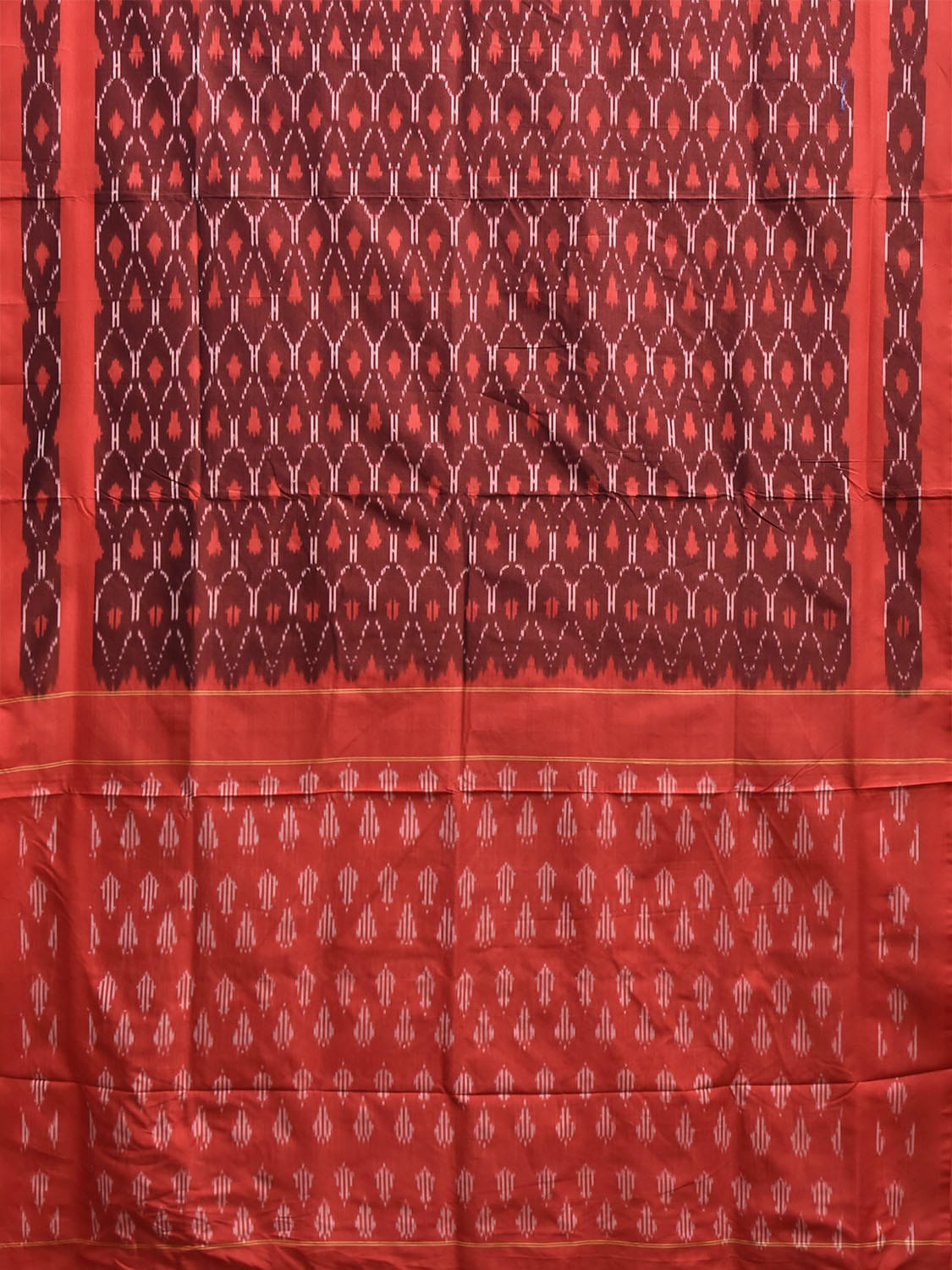 Maroon and Red Pochampally Ikat Cotton Handloom Saree with Grill Design No Blouse i0977