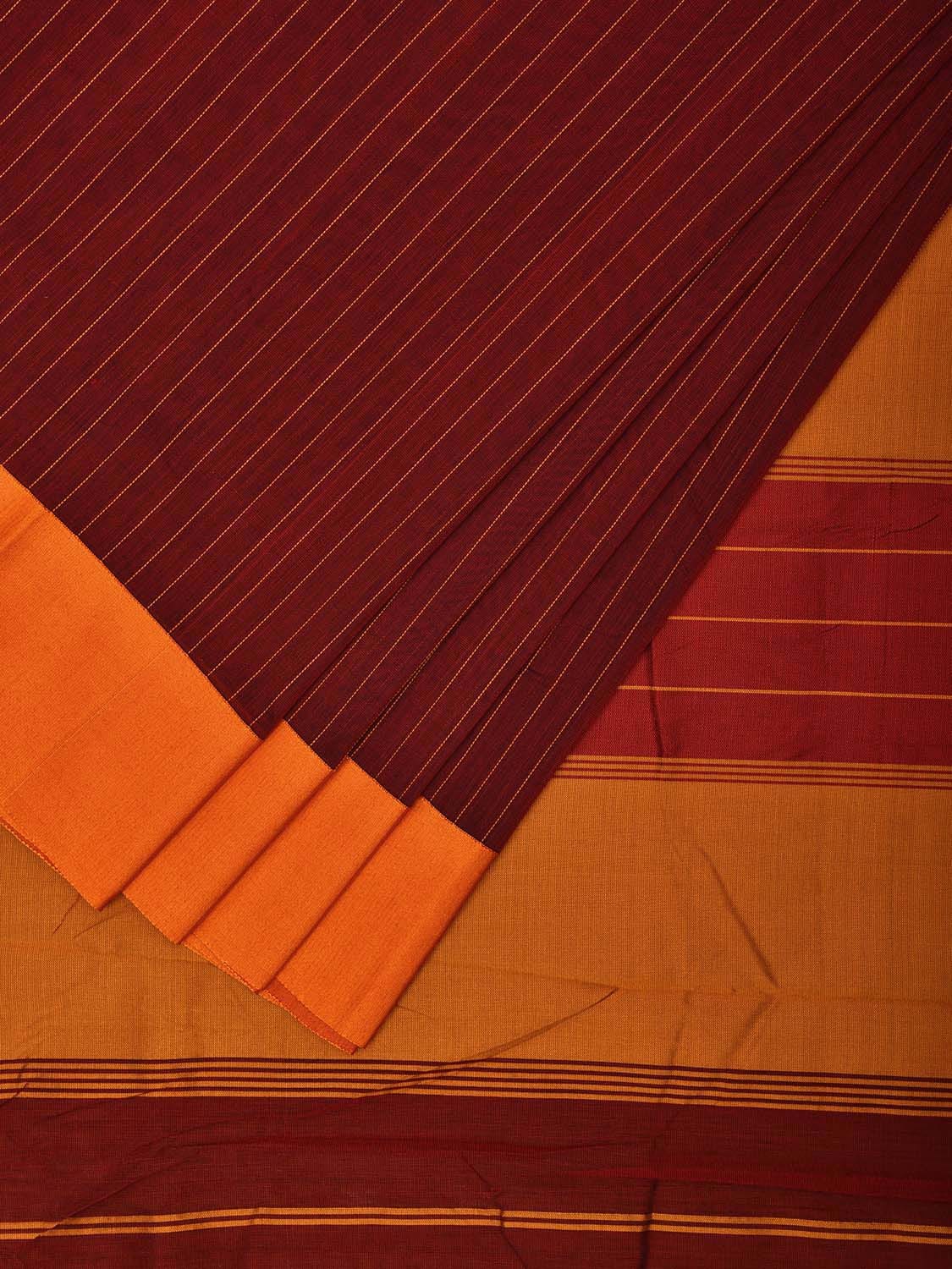 Maroon and Yellow ilkal Cotton Viscose Saree with Strips Design o0520