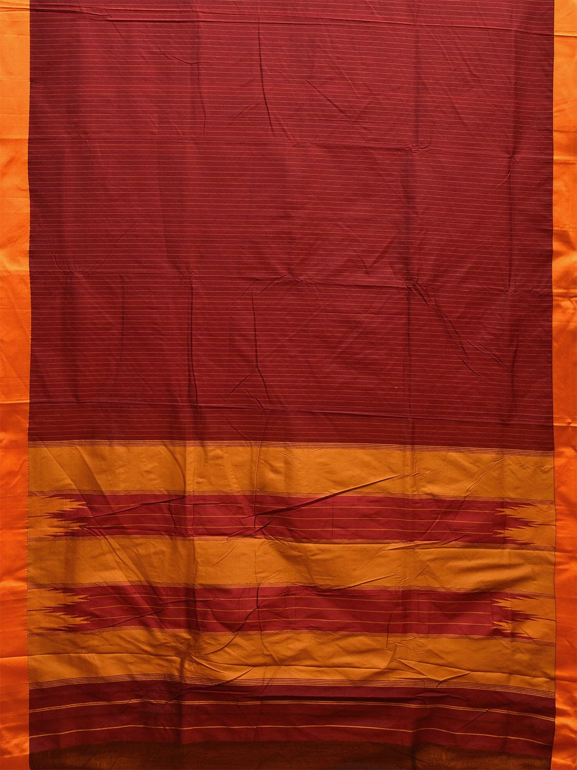 Maroon and Yellow ilkal Cotton Viscose Saree with Strips Design o0520