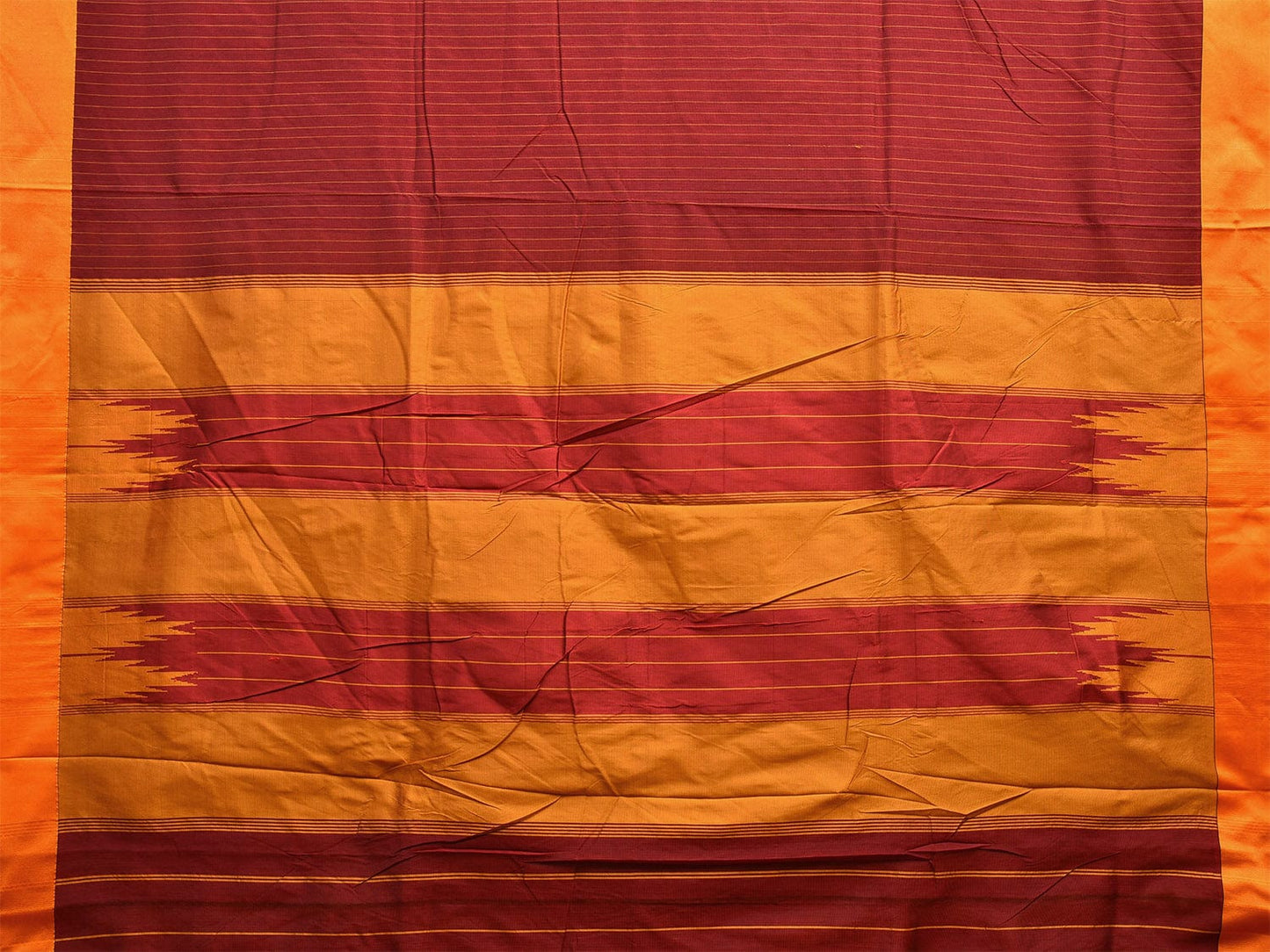 Maroon and Yellow ilkal Cotton Viscose Saree with Strips Design o0520