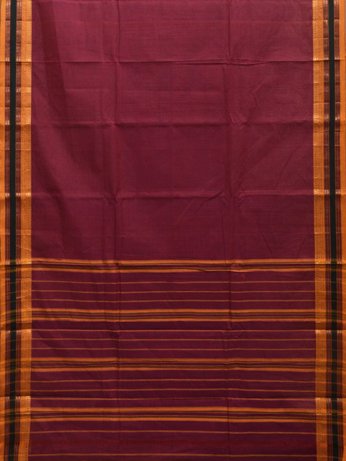 Maroon and Yellow Narayanpet Cotton Handloom Saree with Strips Pallu Design No Blouse np0944