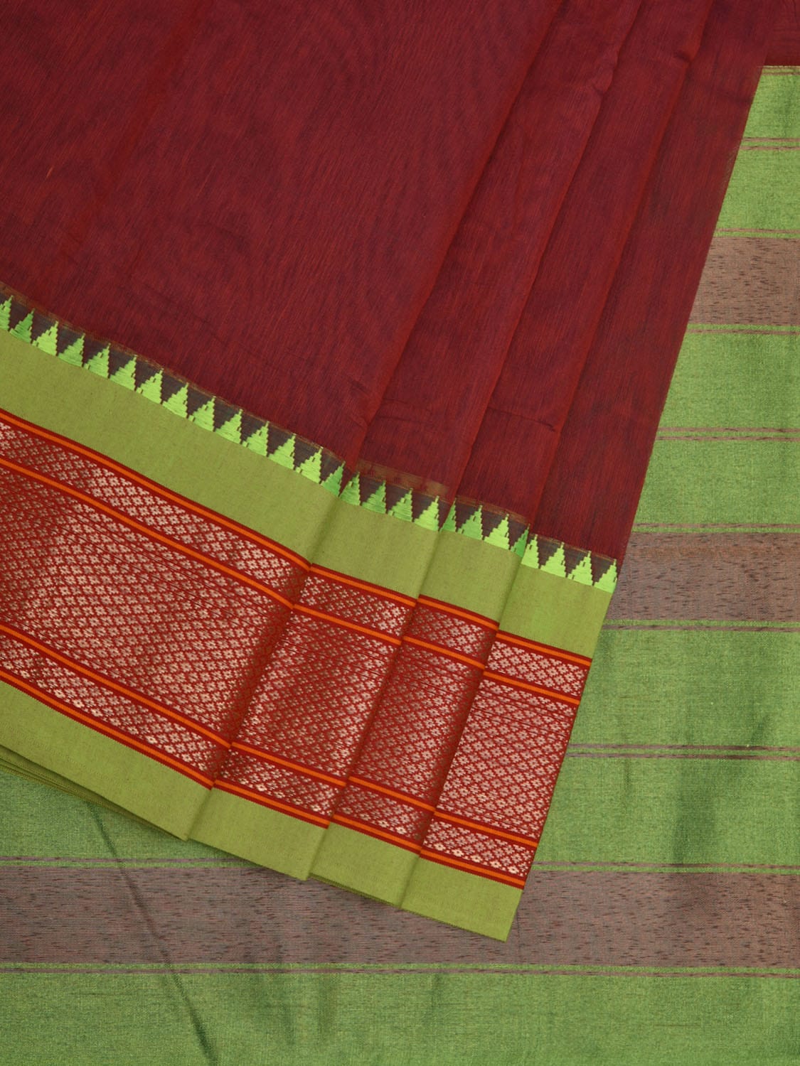 Maroon Bamboo Cotton Plain Saree with Narayanpet Border Design No Blouse o0345