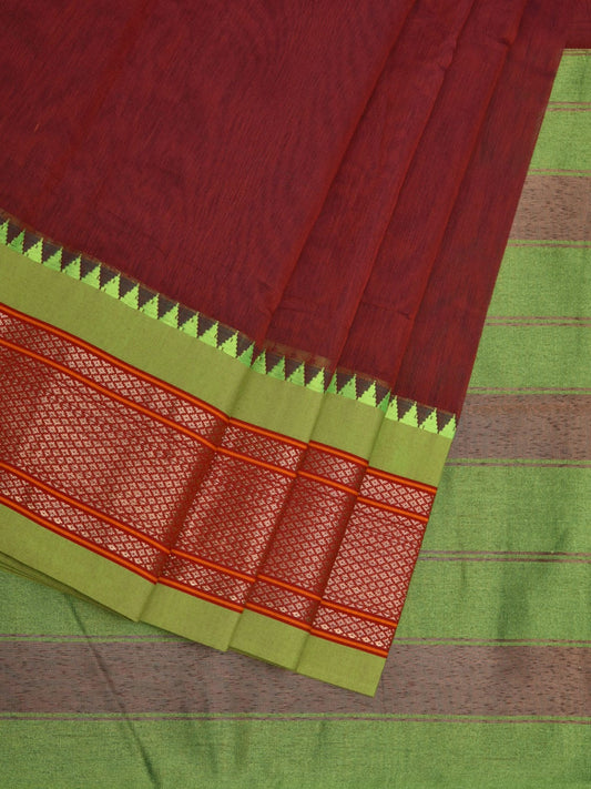 Maroon Bamboo Cotton Plain Saree with Narayanpet Border Design No Blouse o0345