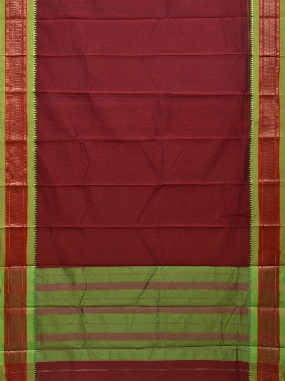 Maroon Bamboo Cotton Plain Saree with Narayanpet Border Design No Blouse o0345