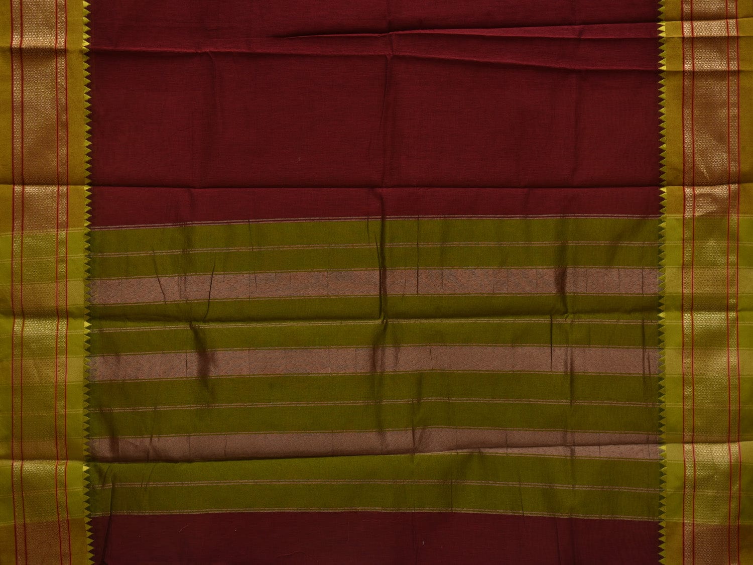 Maroon Bamboo Cotton Plain Saree with Paithani Border Design No Blouse o0336
