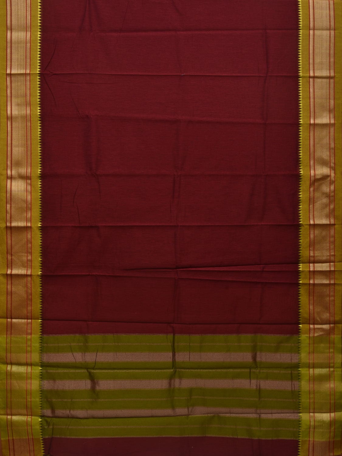 Maroon Bamboo Cotton Plain Saree with Paithani Border Design No Blouse o0336