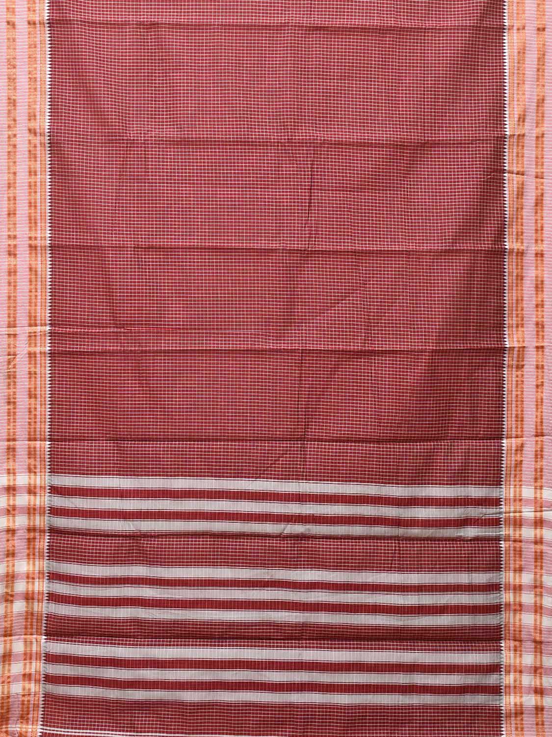 Maroon Bamboo Cotton Saree with Checks Design bc0102